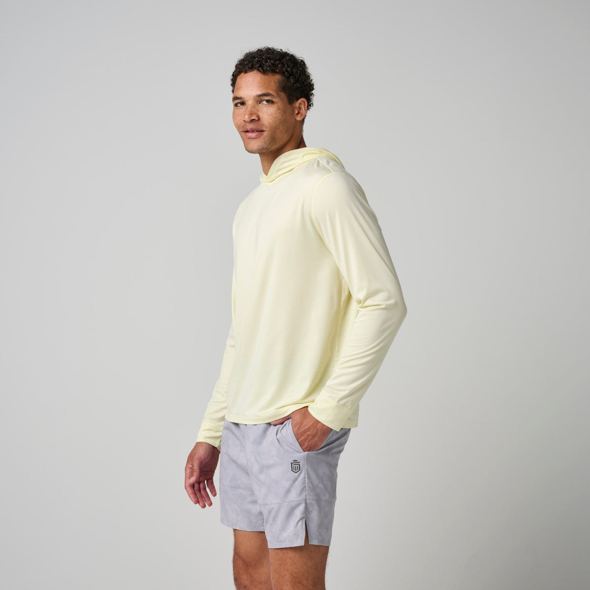 Greatness Wins Core Tech T-Shirt Hoodie in Peach Sorbet Heather, view 5