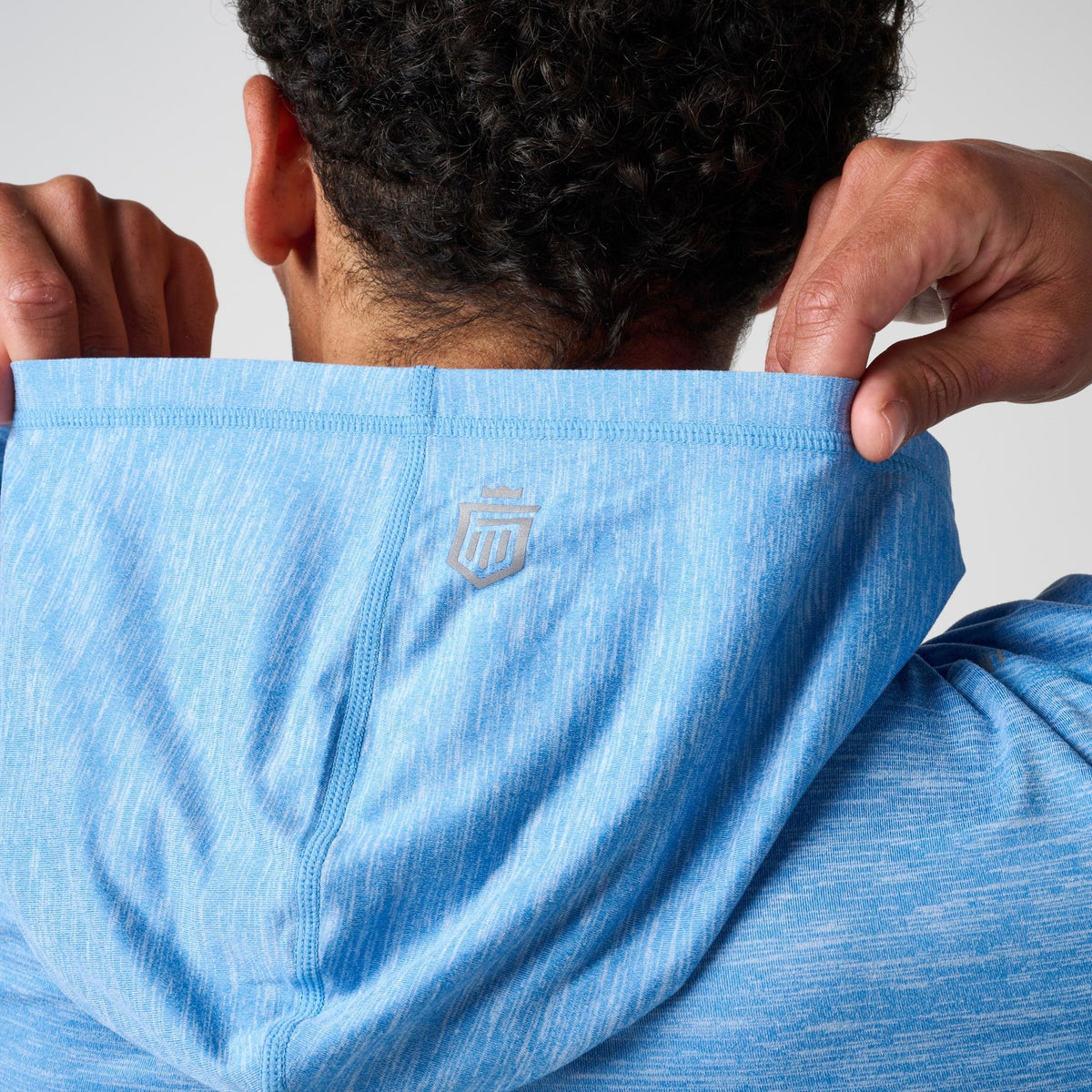 Greatness Wins Core Tech T-Shirt Hoodie in Marina Blue Heather, view 3