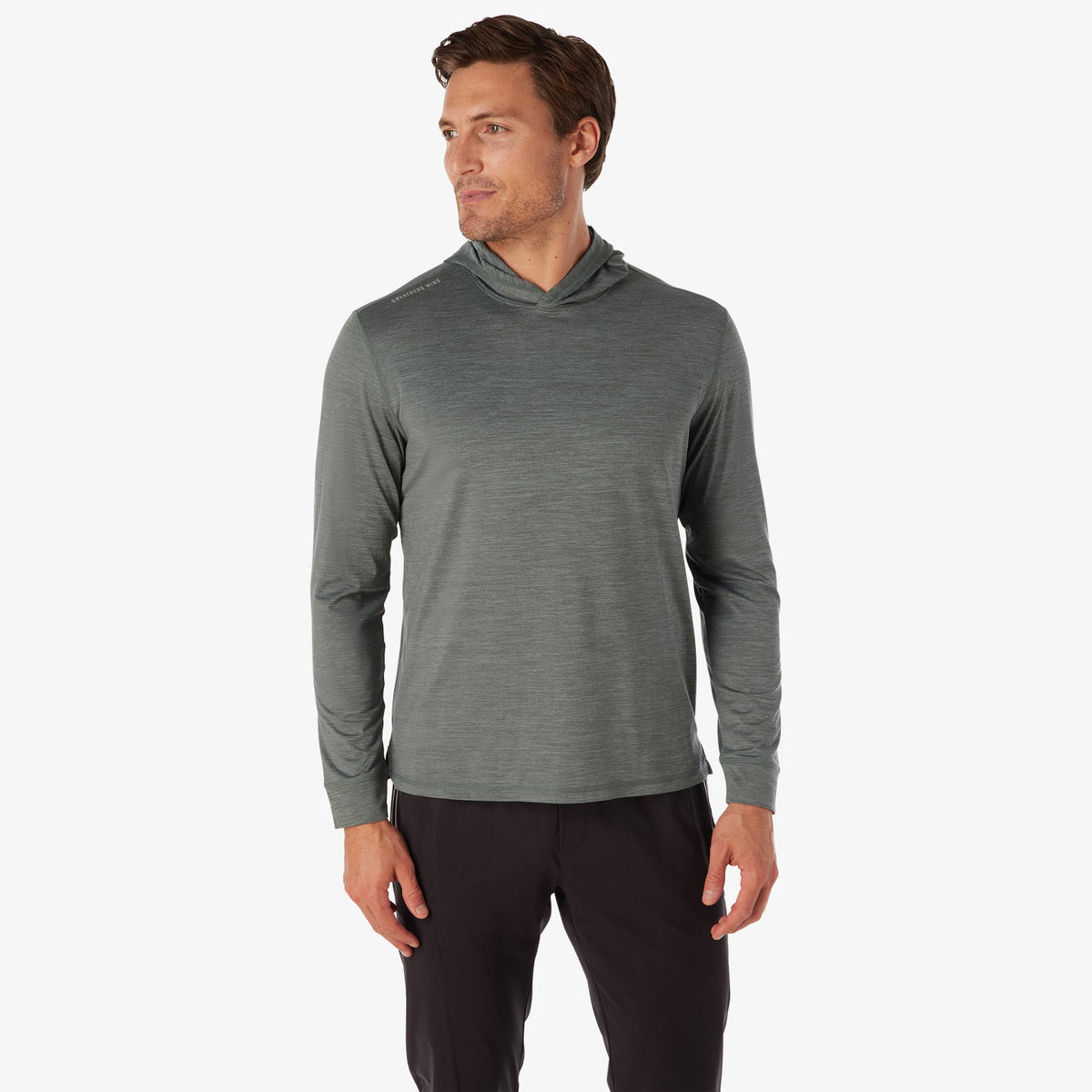 Greatness Wins Core Tech T-Shirt Hoodie in Balsam, view 3