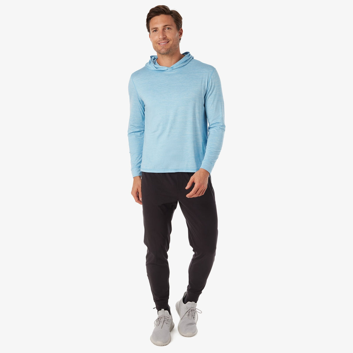 Greatness Wins Core Tech T-Shirt Hoodie in Carolina Blue, view 3