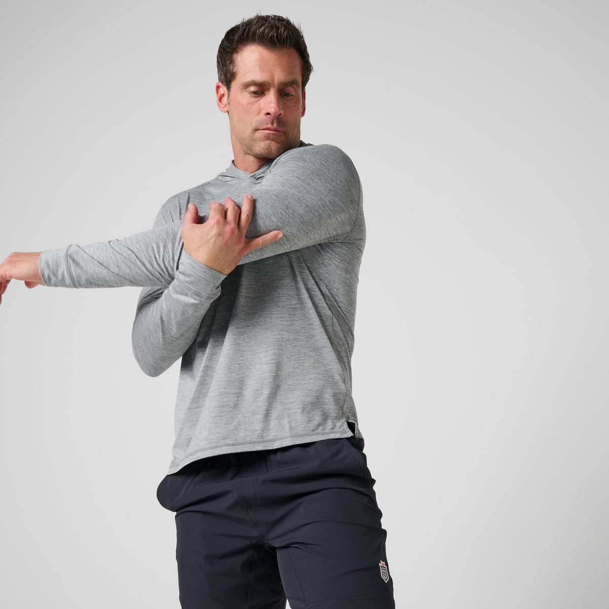 Greatness Wins Core Tech T-Shirt Hoodie in Athletic Gray Heather, view 8