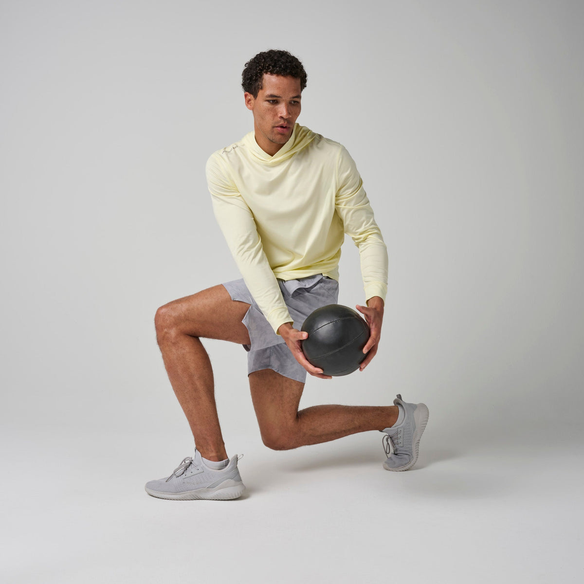 Greatness Wins Core Tech T-Shirt Hoodie in Peach Sorbet Heather, view 2