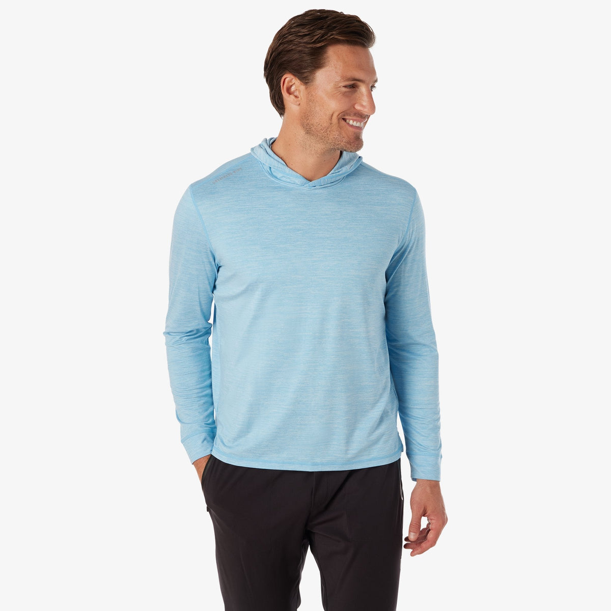 Greatness Wins Core Tech T-Shirt Hoodie in Carolina Blue, view 4