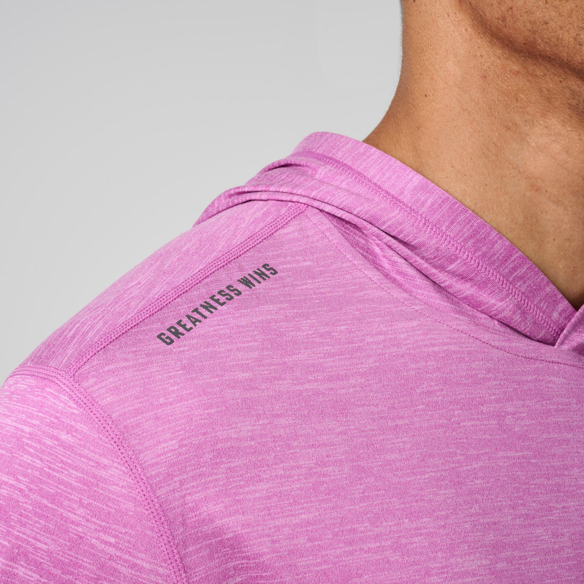 Greatness Wins Core Tech T-Shirt Hoodie in Bodacious Heather, view 2