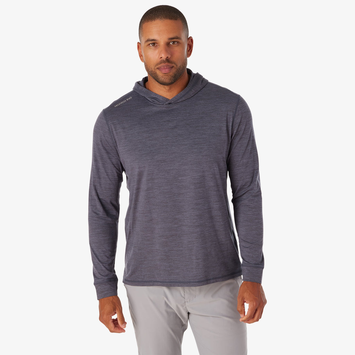 Greatness Wins Core Tech T-Shirt Hoodie in Navy, view 3