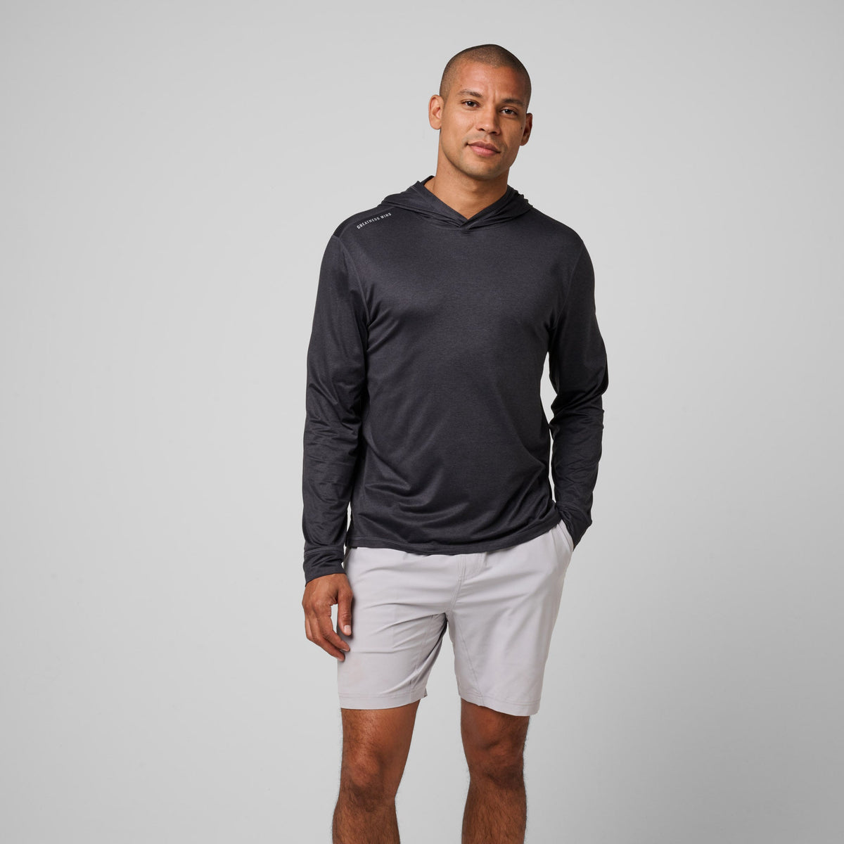 Greatness Wins Core Tech T-Shirt Hoodie in Black Heather