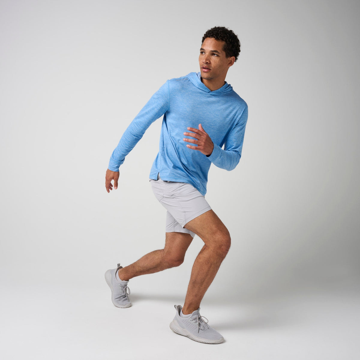 Greatness Wins Core Tech T-Shirt Hoodie in Marina Blue Heather, view 5