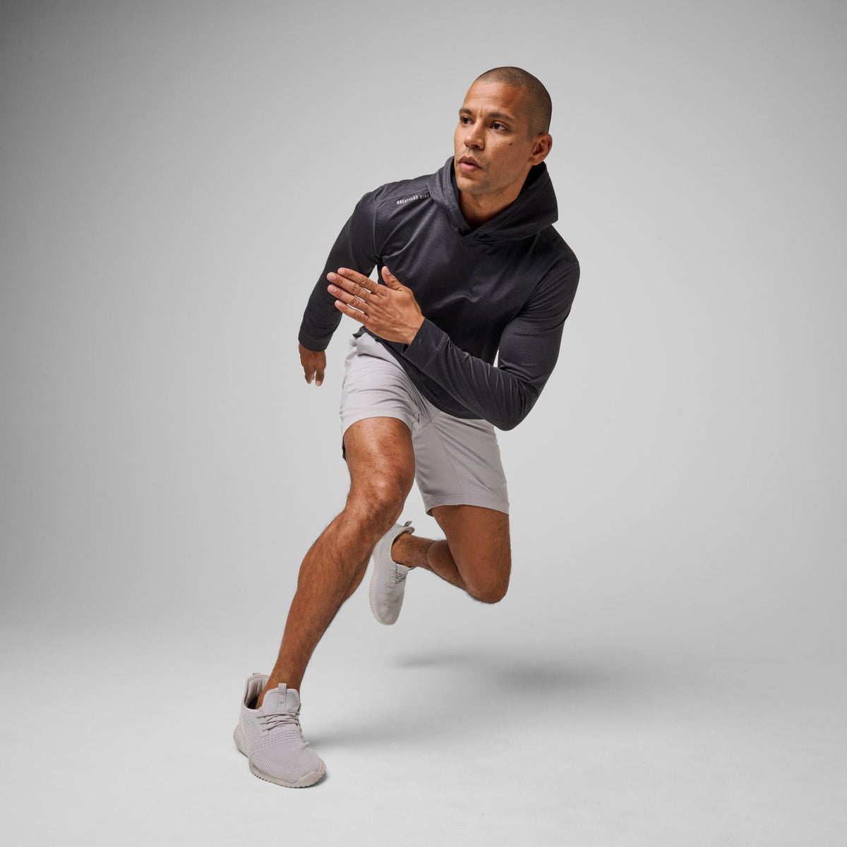 Greatness Wins Core Tech T-Shirt Hoodie in Black Heather, view 8
