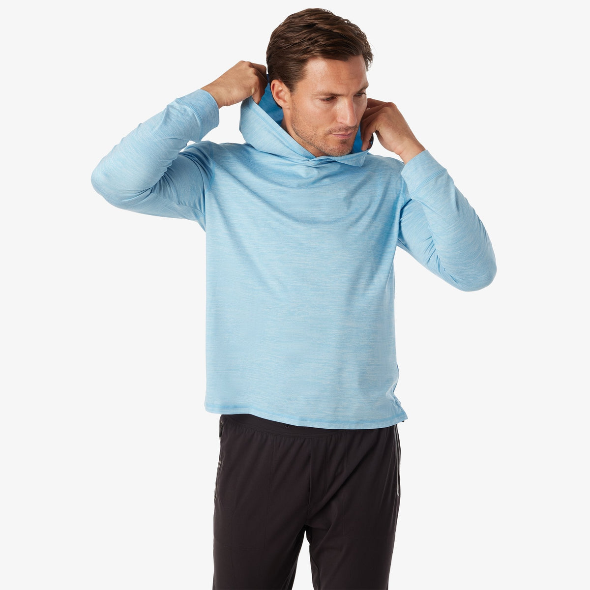 Greatness Wins Core Tech T-Shirt Hoodie in Carolina Blue, view 5