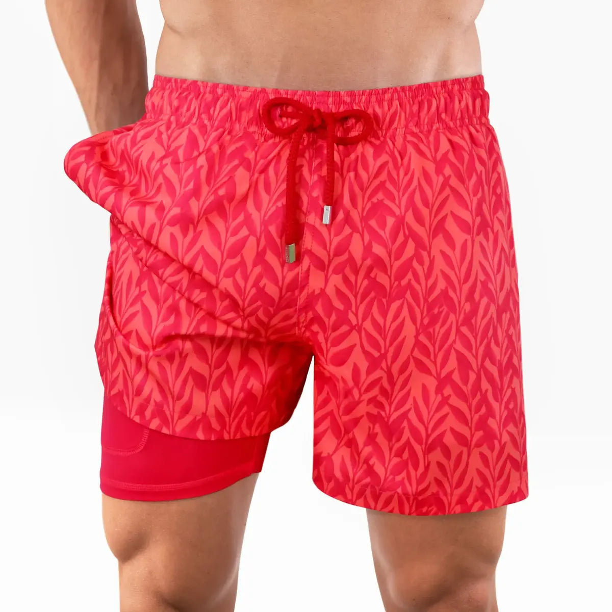 length:classic crimson red hybrid short studio front feature