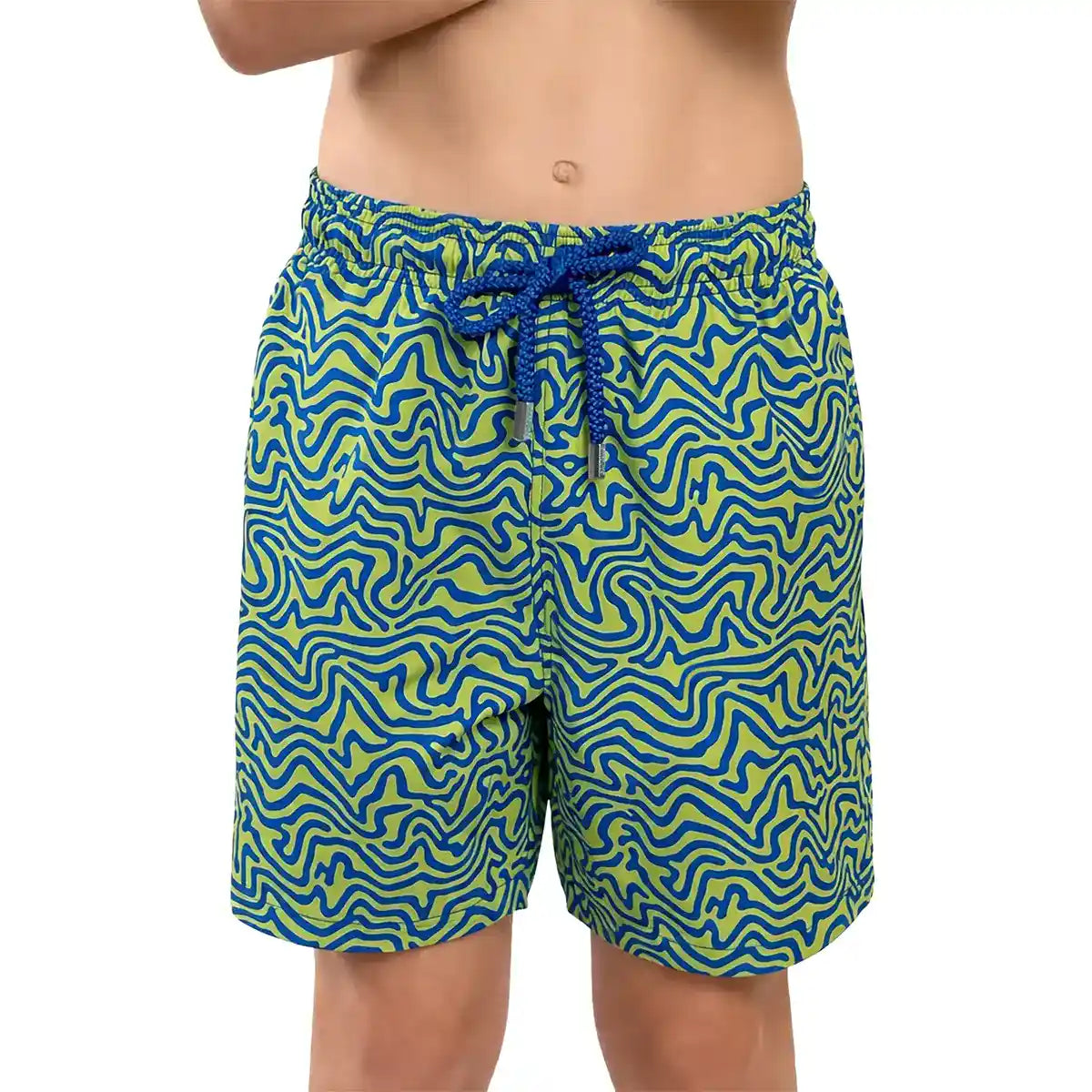 Deco Maze, Key Lime boys hybrid short, front view, second angle