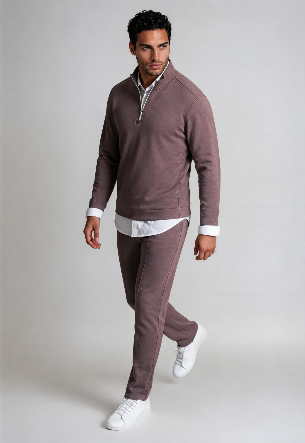 Buki Men's Voey Quarter Zip Sweatshirt in Espresso, view 3