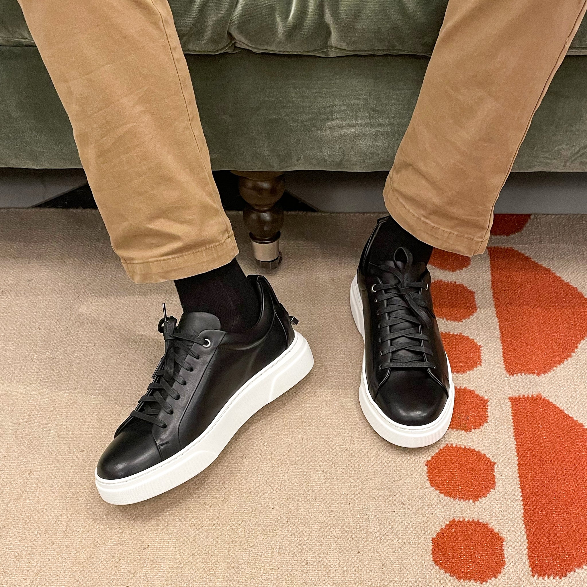 MOCALMO Men's Figaro Leather Sneaker in Black, view 2