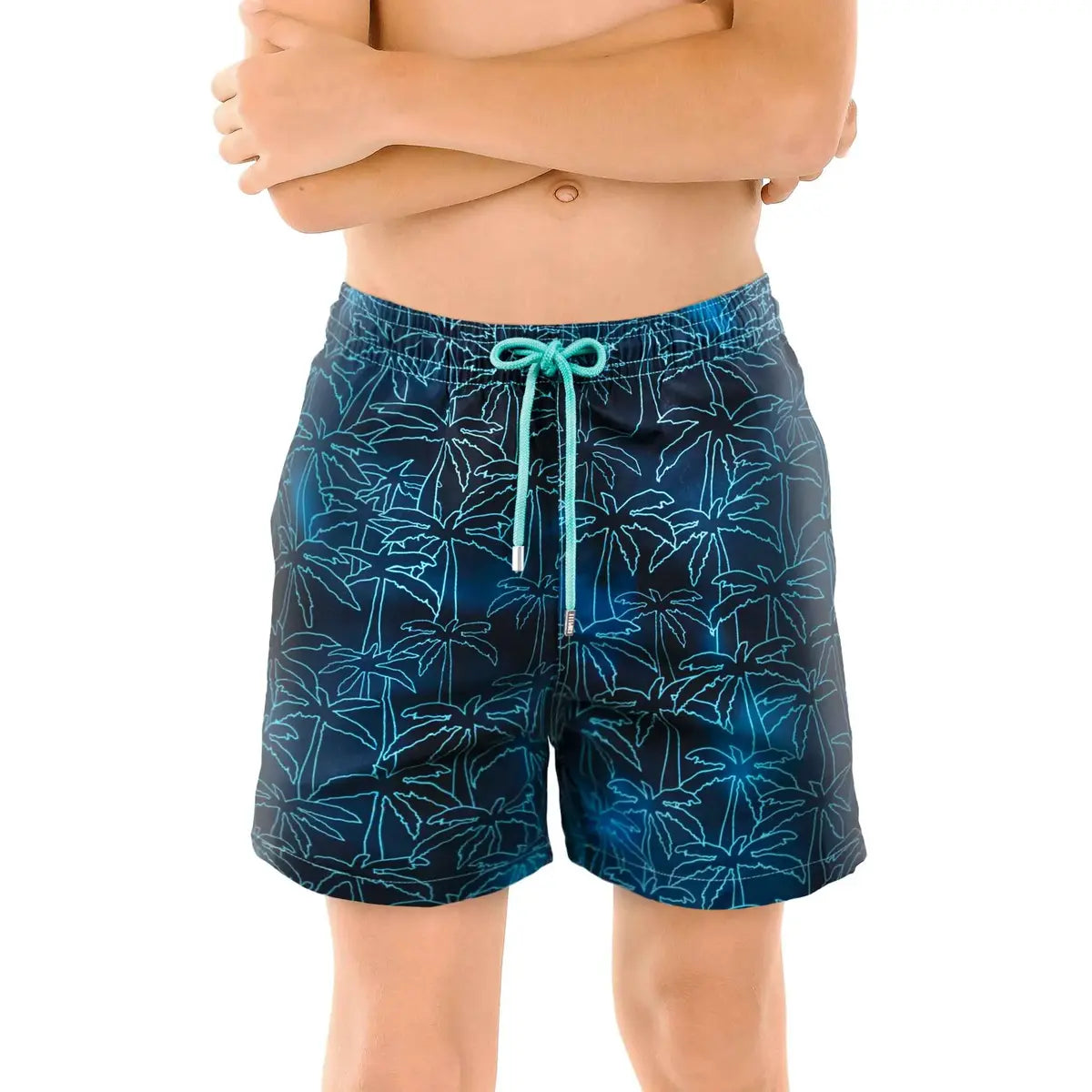 Foggy Palms boys hybrid short, front view