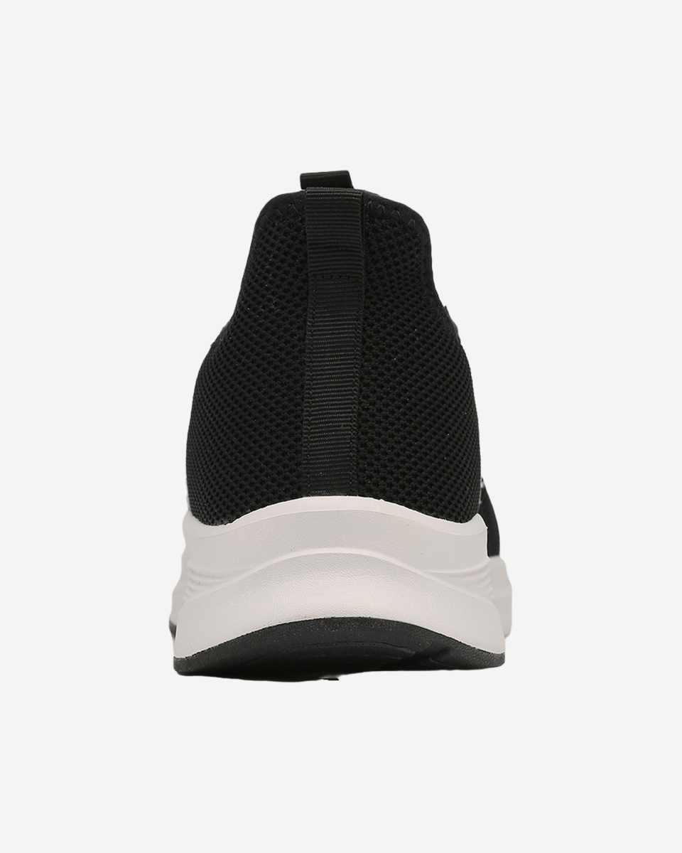 G West Crown men's athletic sneaker in black mesh, back view of the heel and white sole