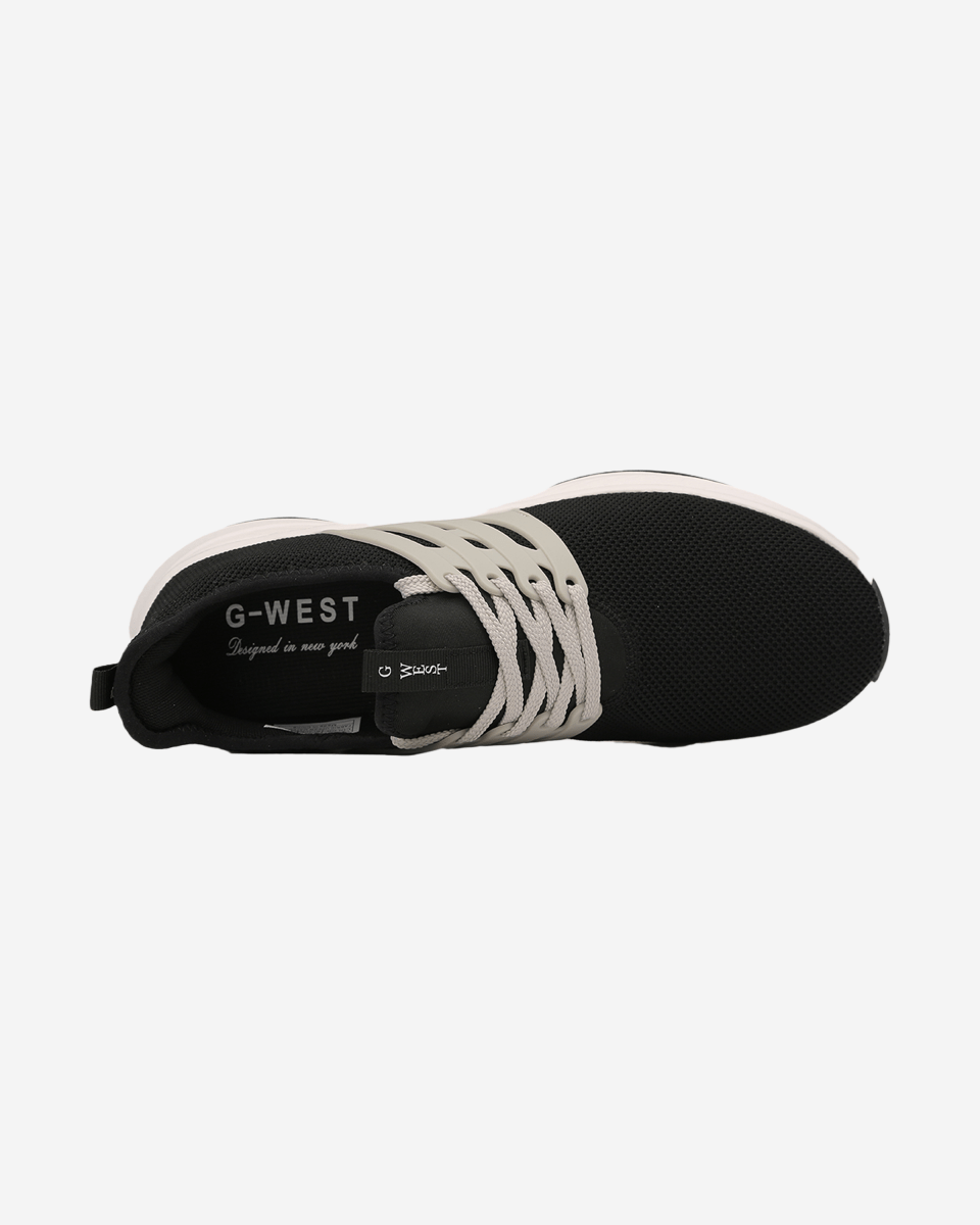 G West Crown men's athletic sneaker in black mesh, top view showing the laces and insole