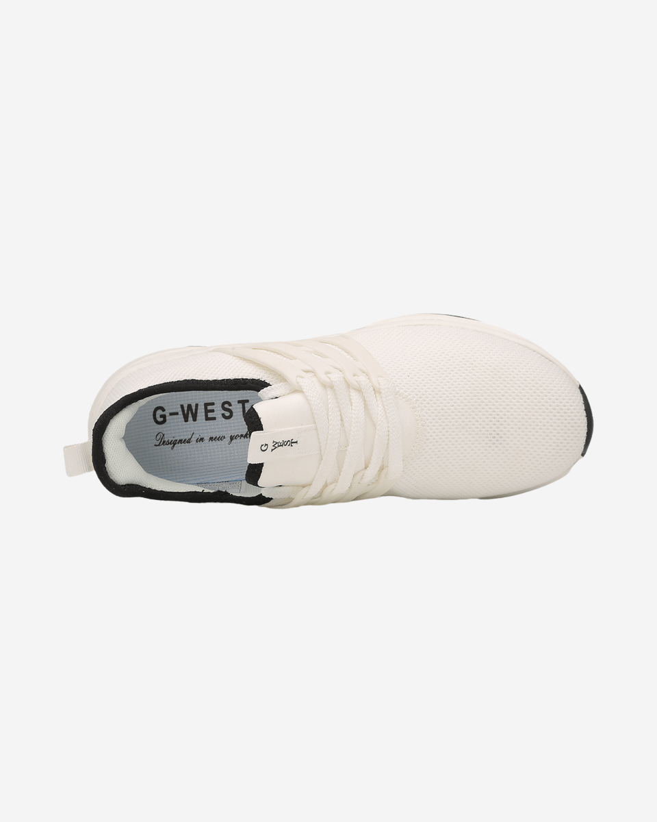 G West Crown men's athletic sneaker in white mesh, top view showing the laces and insole