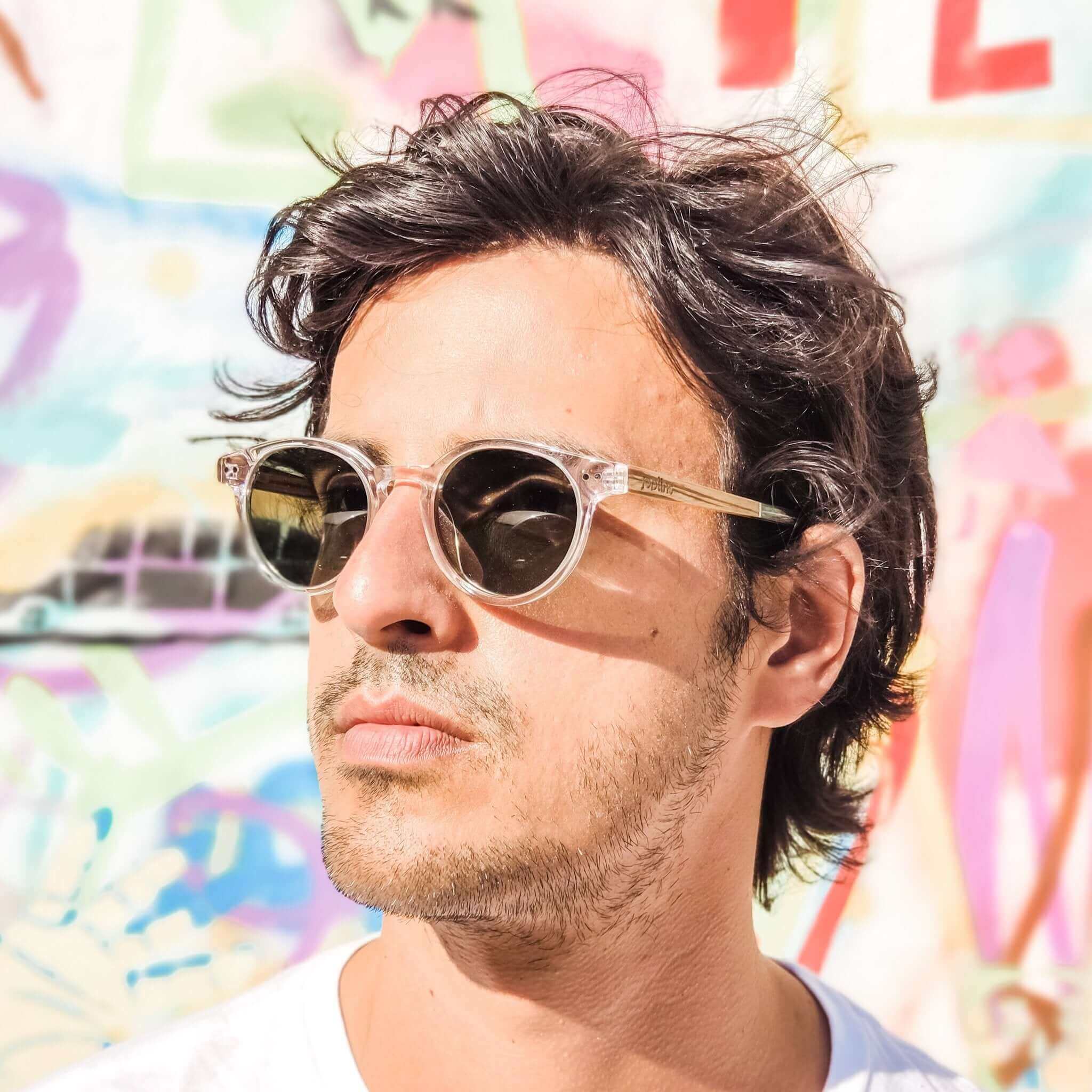 Ganges Polarized Round Wood and Bio Acetate Sunglasses