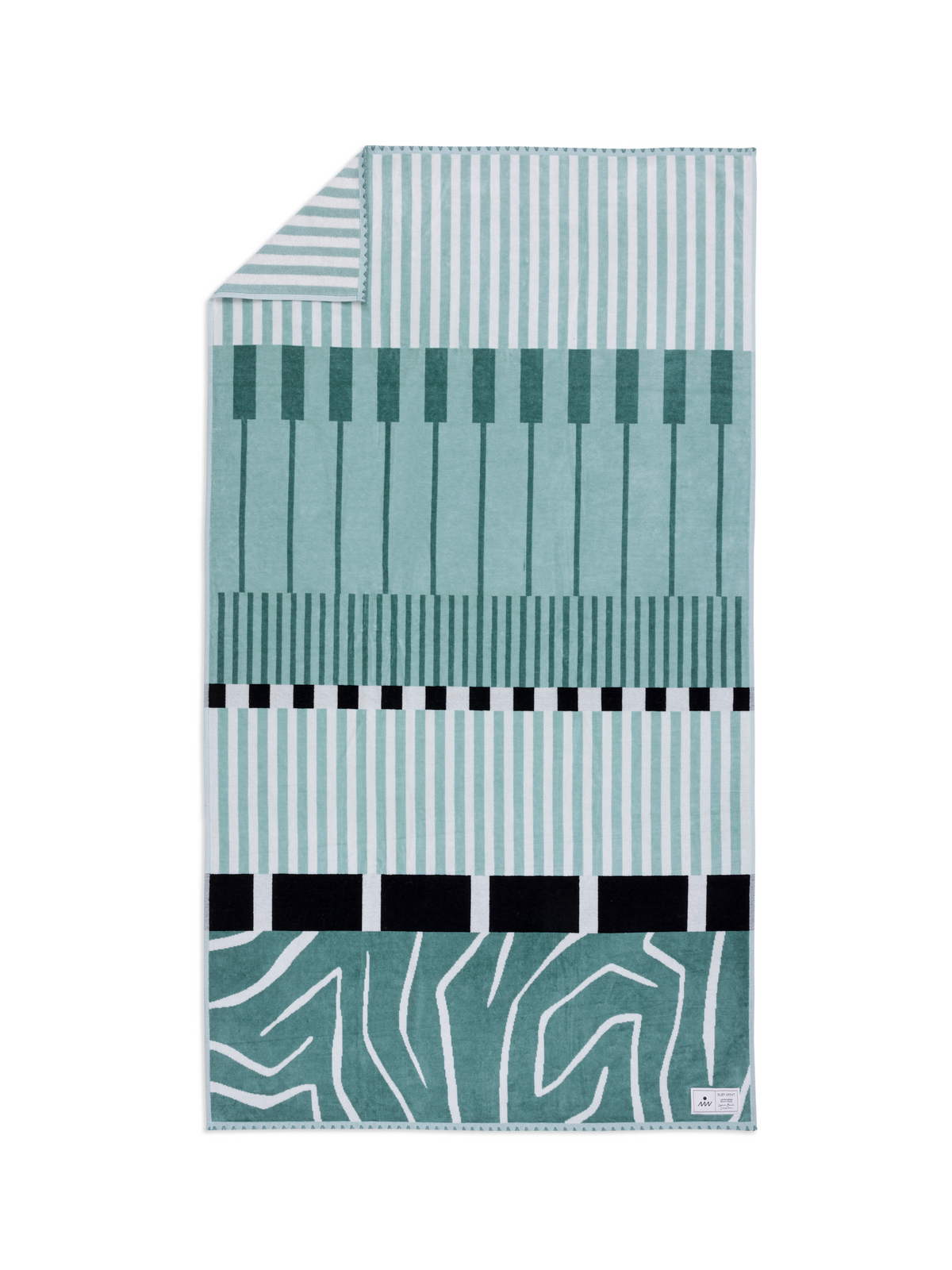 Ruby Mint Hawthorne teal, black and white cotton beach towel, image 2 of 4