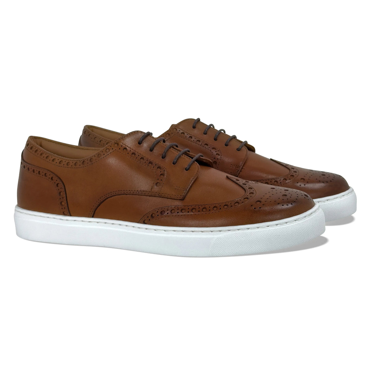 MOCALMO Men's Don Giovanni Wingtip Sneaker in Cognac White Sole, view 4
