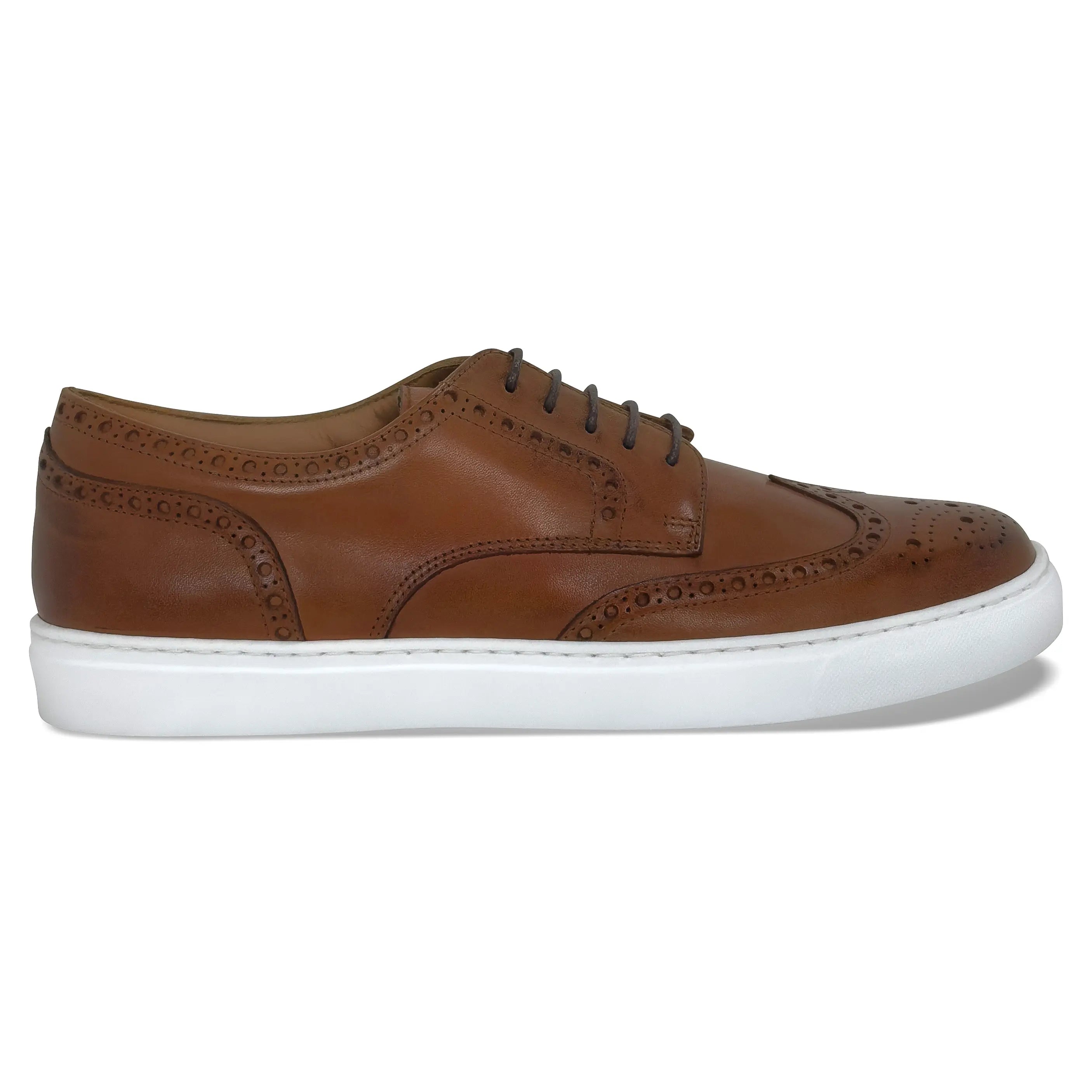 MOCALMO Men's Don Giovanni Wingtip Sneaker in Cognac White Sole