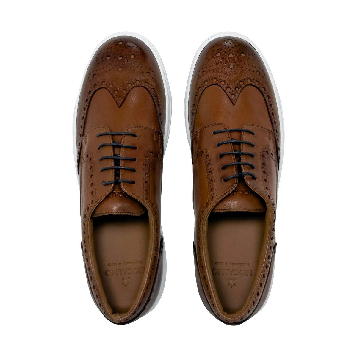 MOCALMO Men's Don Giovanni Wingtip Sneaker in Cognac White Sole, view 3