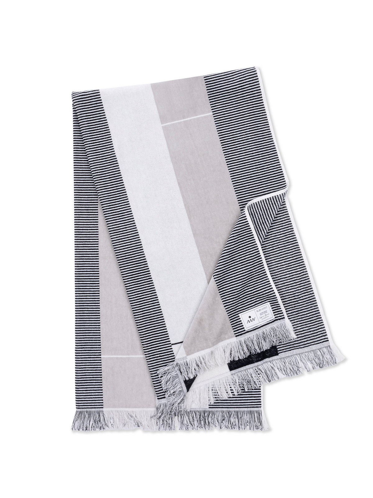Ruby Mint Kennedy black and gray stripe cotton beach towel, image 1 of 4