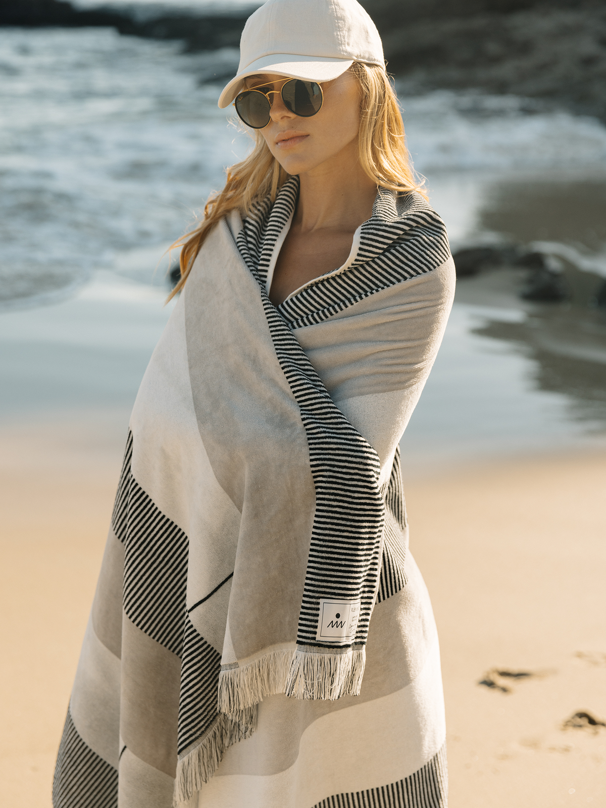 Ruby Mint Kennedy black and gray stripe cotton beach towel, image 3 of 4