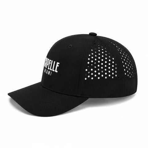 Black Onyx Laser Luxe snapback, side, laser perforated airflow panels