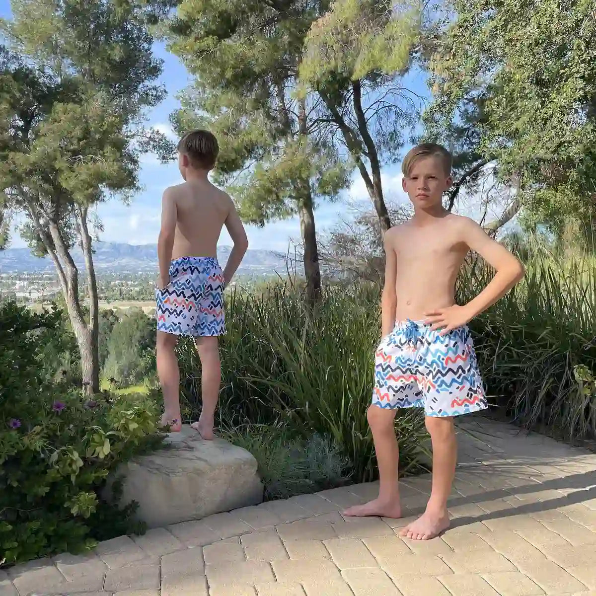 Line Rush, Ocean and Sol boys hybrid short, worn on model, second look