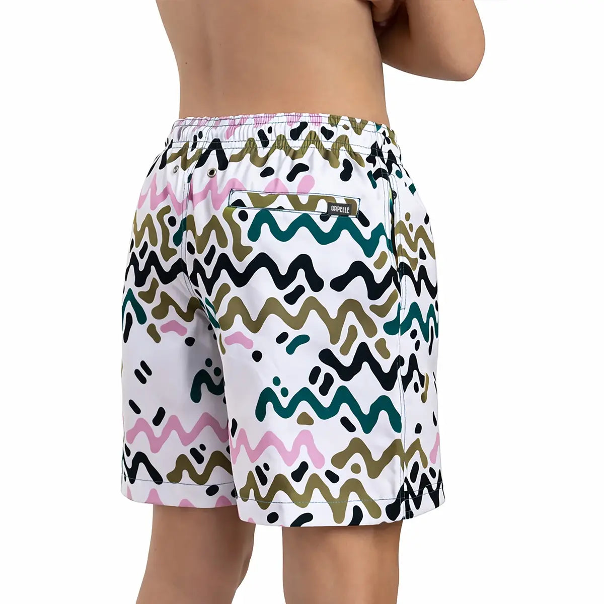 Line Rush, Orchid and Kelp boys hybrid short, back view