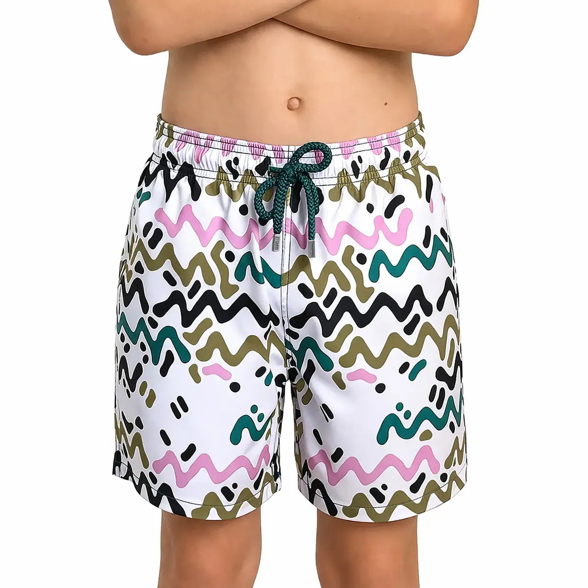 Line Rush, Orchid and Kelp boys hybrid short, front view, second angle