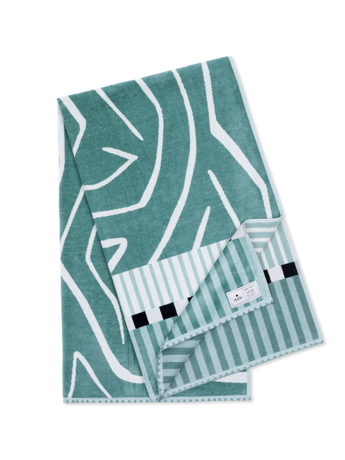 Ruby Mint Meriwether teal and ivory cotton beach towel, image 1 of 4