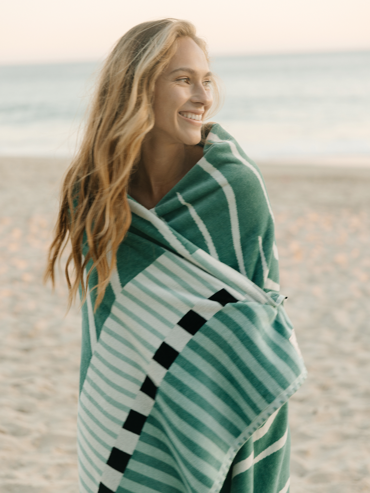 Ruby Mint Meriwether teal and ivory cotton beach towel, image 3 of 4