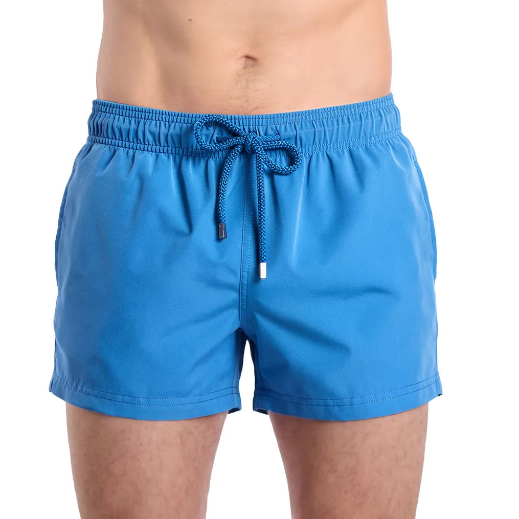 Ocean Blue men's hybrid swim short in the 3 inch Short, solid ocean blue, front view