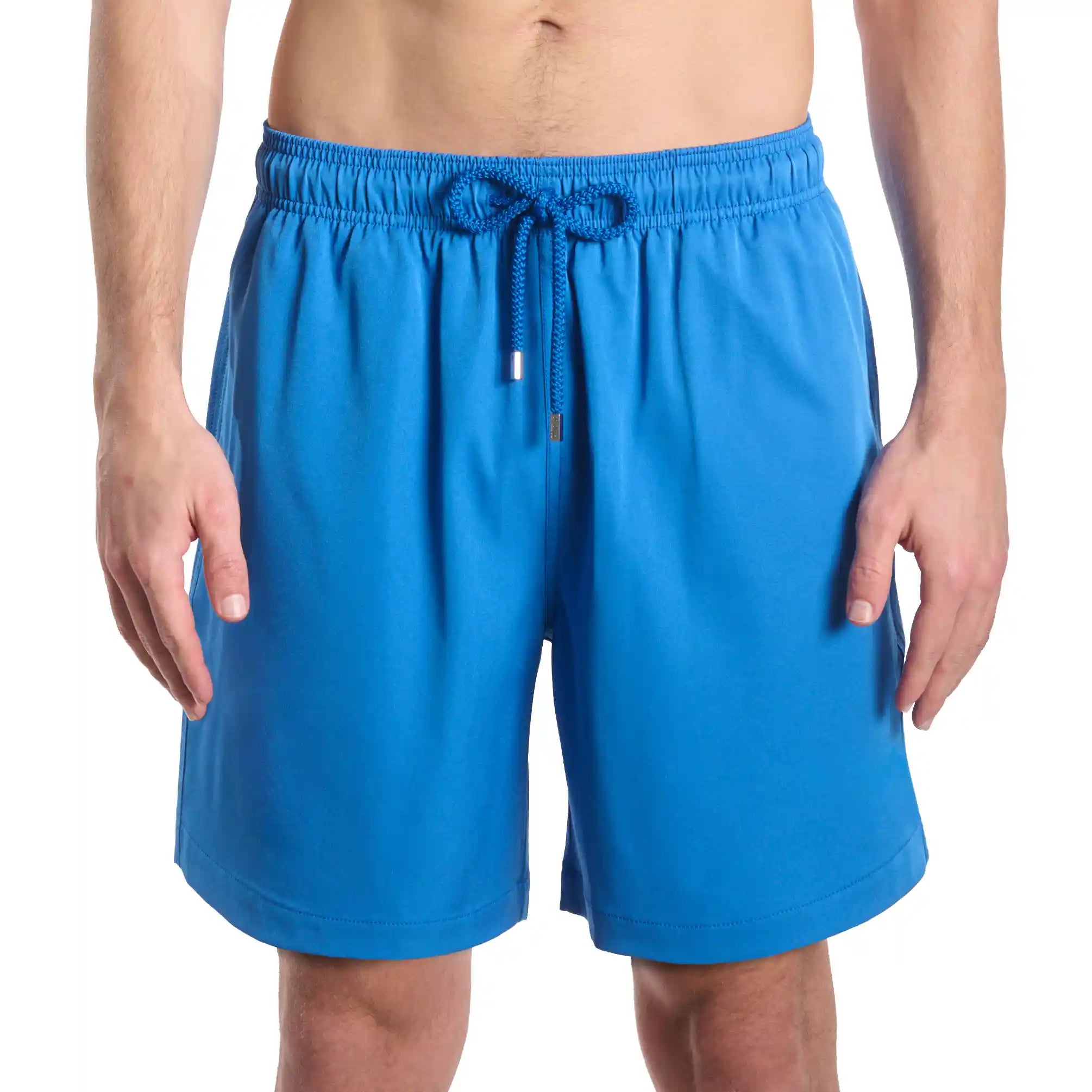 Ocean Blue men's hybrid swim short in the 9 inch Long, solid ocean blue, front view
