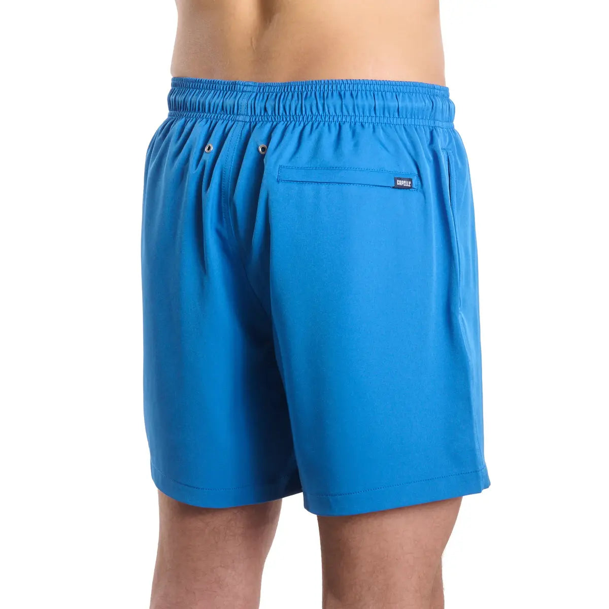 Ocean Blue men's hybrid swim short in solid ocean blue, back view
