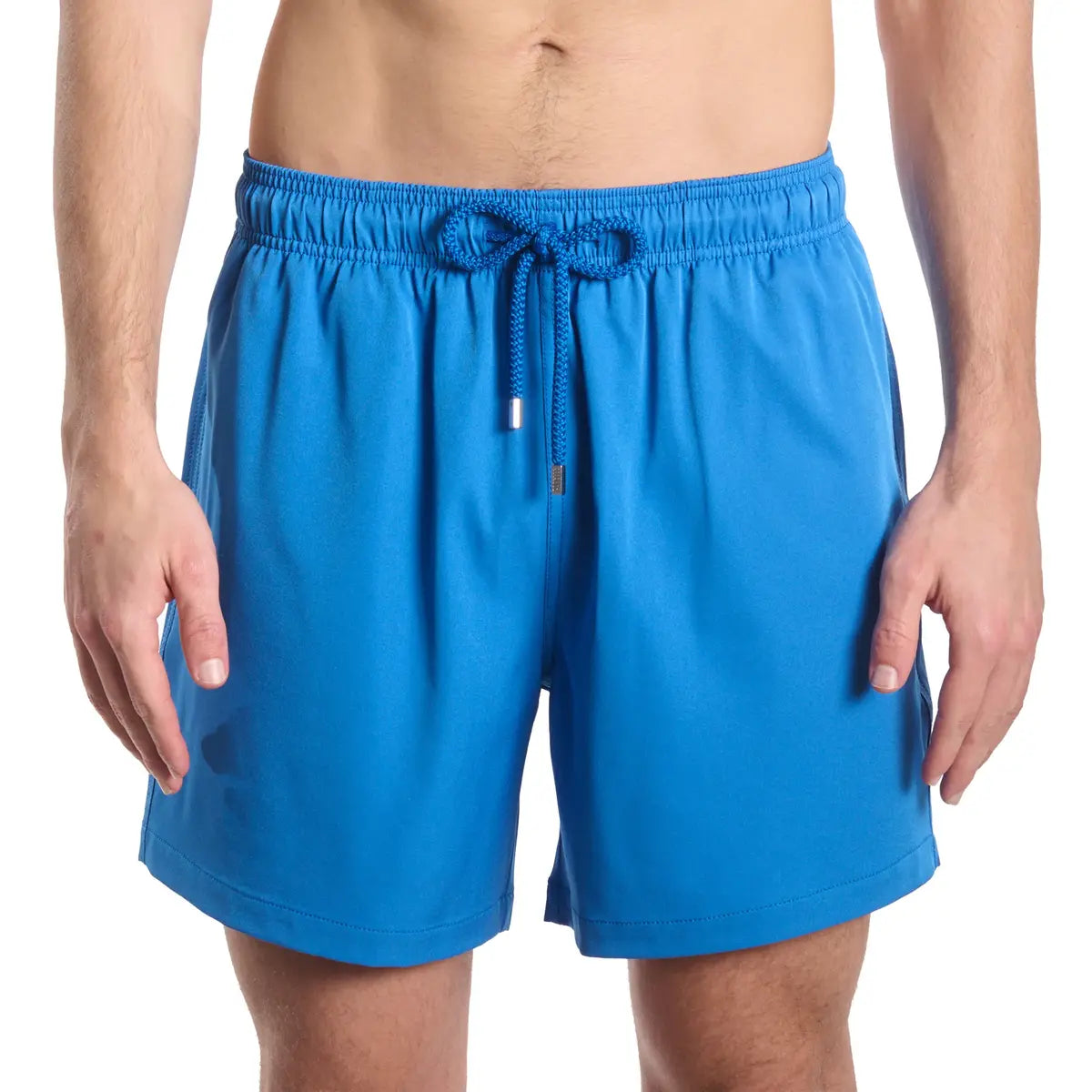Ocean Blue men's hybrid swim short in solid ocean blue, front view, second angle