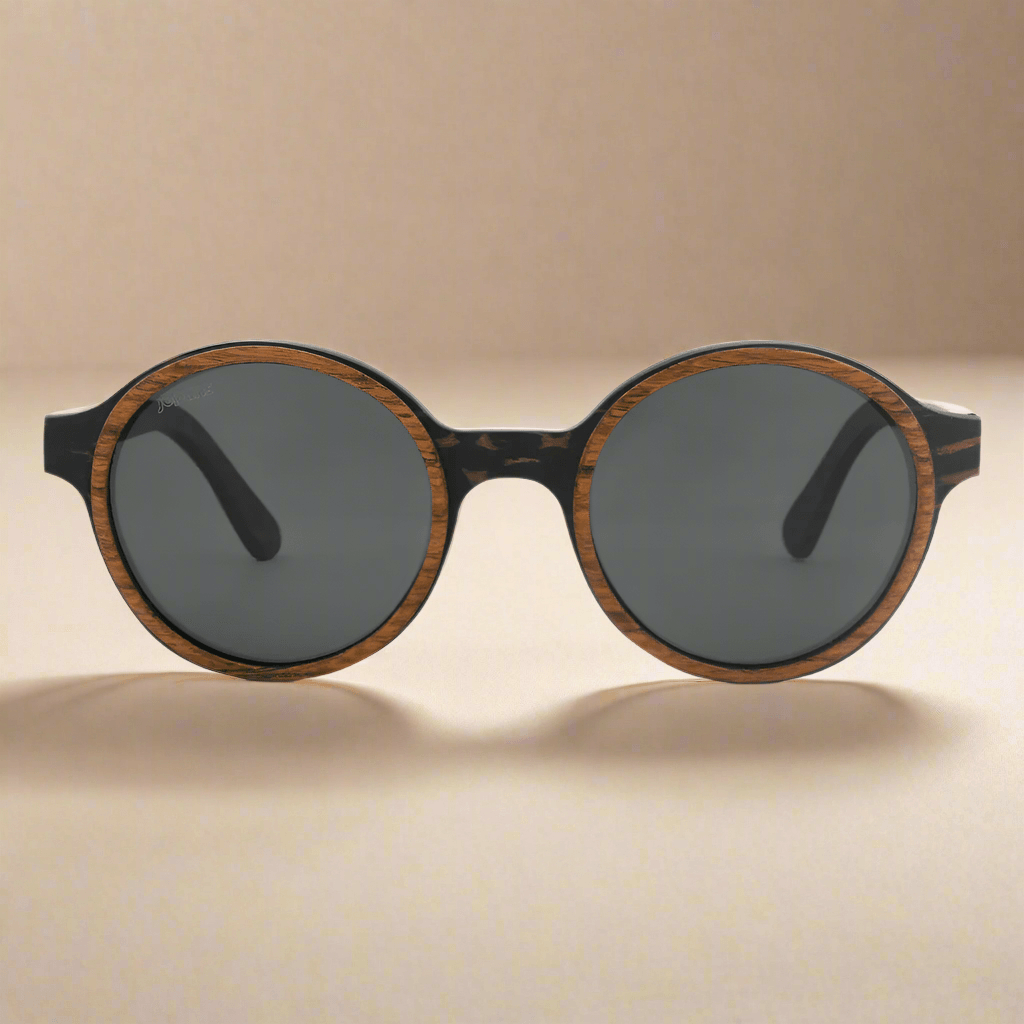 JOPLINS Pepe Polarized Round Wood Sunglasses in Ebony and Burl
