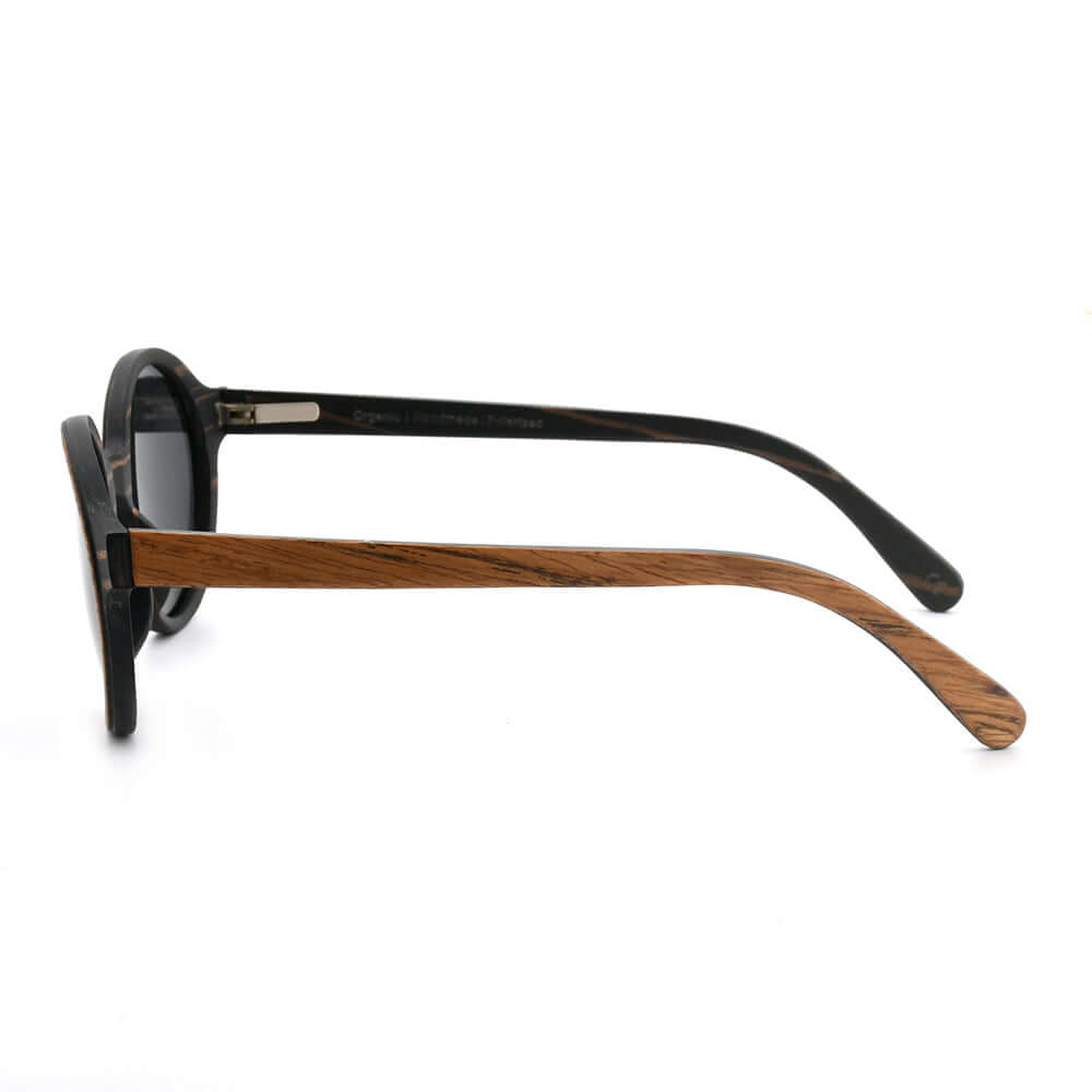 JOPLINS Pepe Polarized Round Wood Sunglasses in Ebony and Burl, view 4