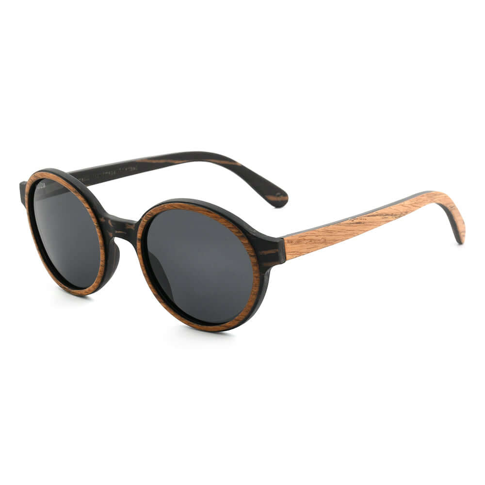 JOPLINS Pepe Polarized Round Wood Sunglasses in Ebony and Burl, view 3