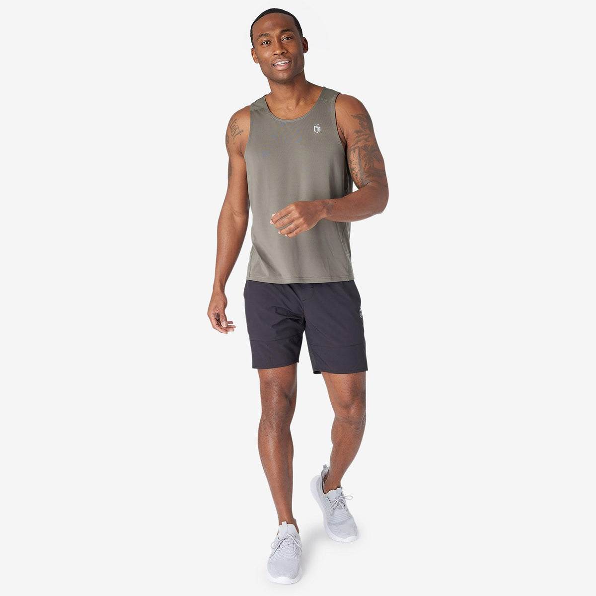 Greatness Wins Performance Training Tank in Rustic Metal, view 2