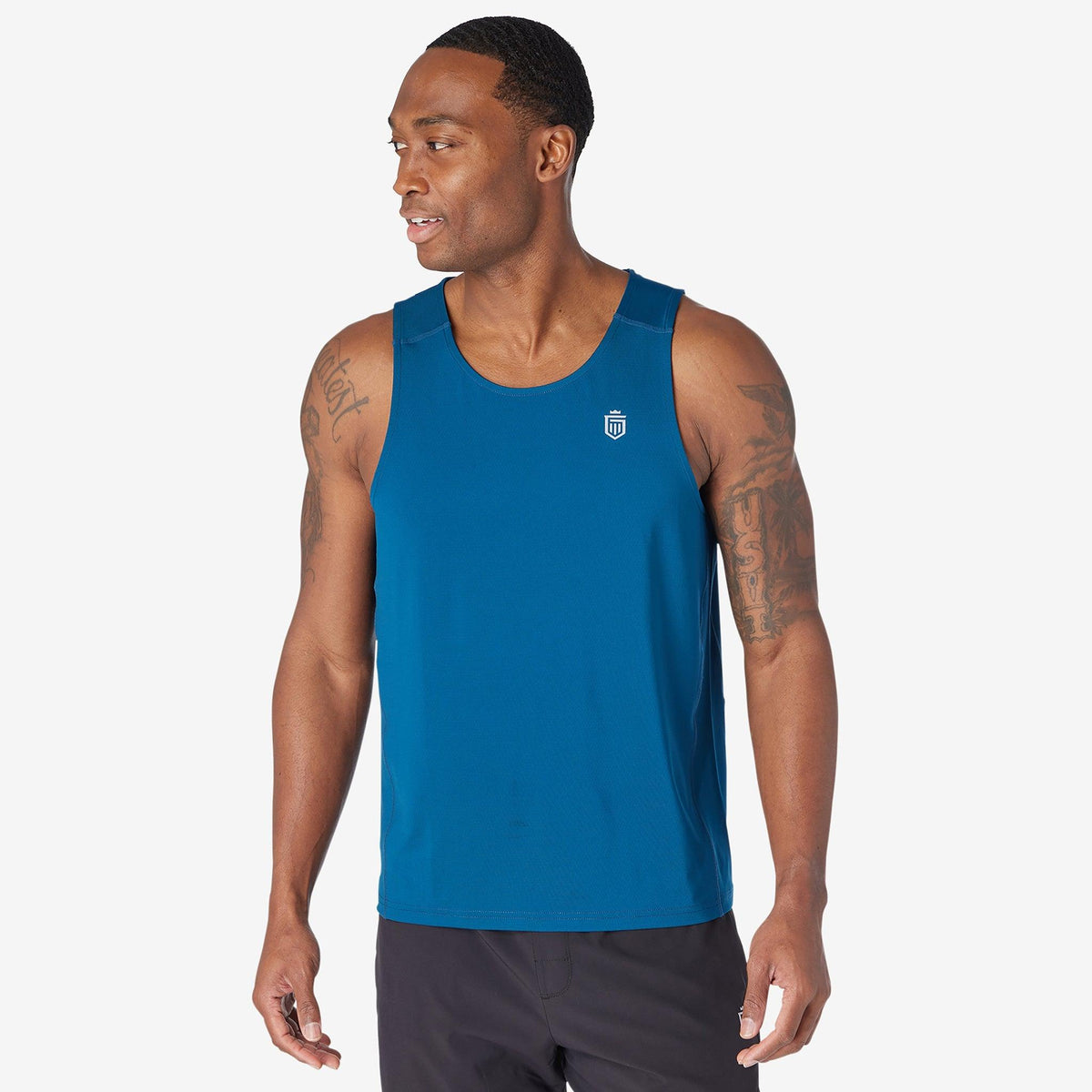 Greatness Wins Performance Training Tank in Superior Blue, view 3