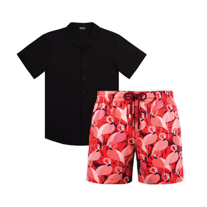 length:all pink flamingo and black onyx set
