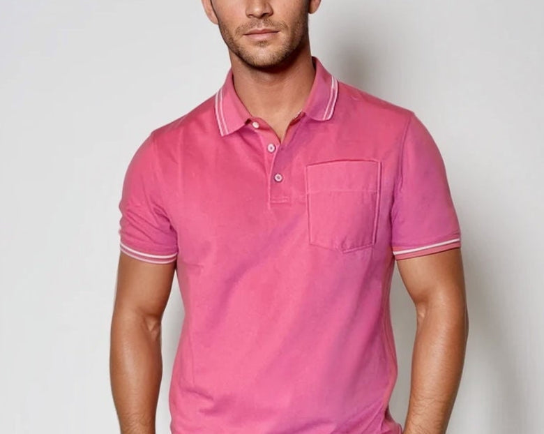 Buki Men's Pocket Polo in Pink, view 3