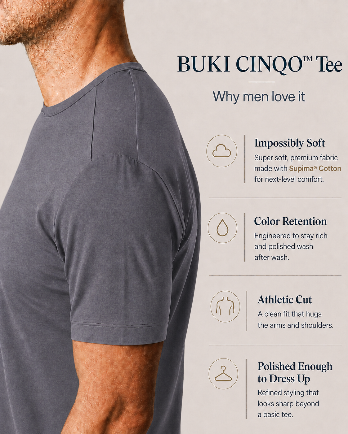 Buki CINQO men's tech tee raven, image 3 of 7