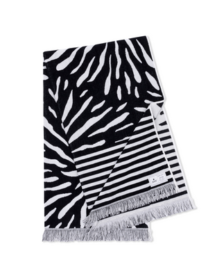 Ruby Mint Remington black and white floral stripe cotton beach towel, image 1 of 6
