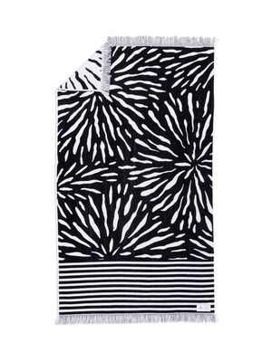 Ruby Mint Remington black and white floral stripe cotton beach towel, image 2 of 6