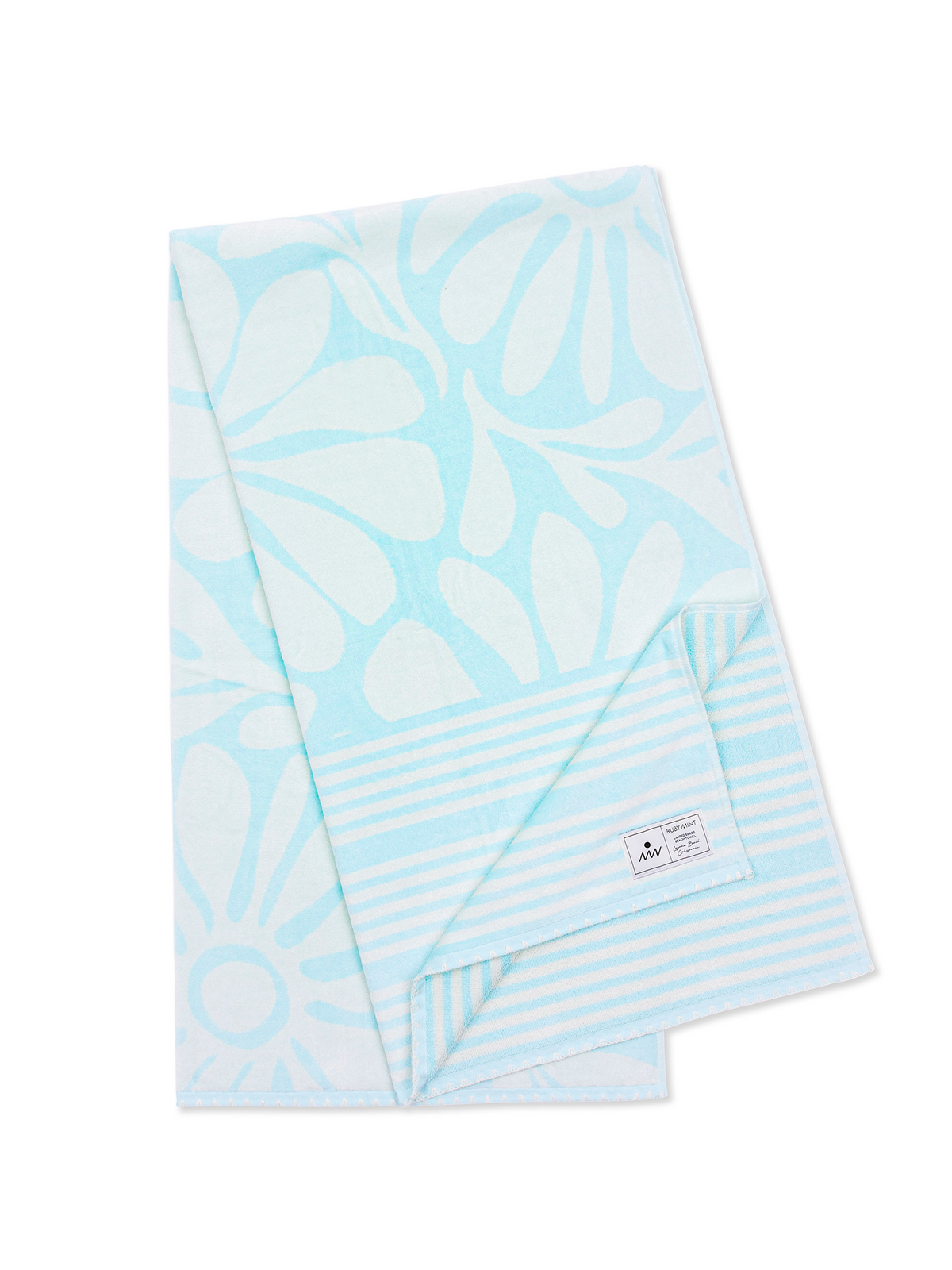 Ruby Mint Rothschild light blue and ivory cotton beach towel, image 1 of 6