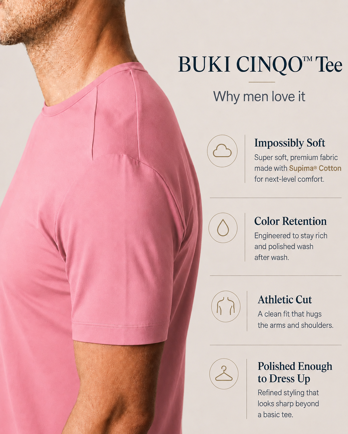 Buki CINQO men's tech tee slate rose, image 3 of 6